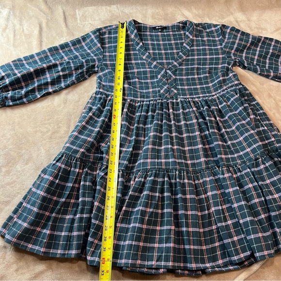MADEWELL Cotton 'Colette' Green Western Plaid Mini Tiered Shirt Dress - Sz 4 - Picture 10 of 12